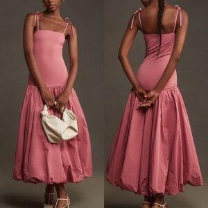 Anthropologie Mare Mare Sleeveless Drop Waist Bubble Hem Midi Dress Rose Pink